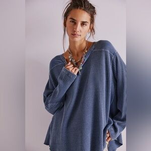 Free People Blue Waffle Knit Top